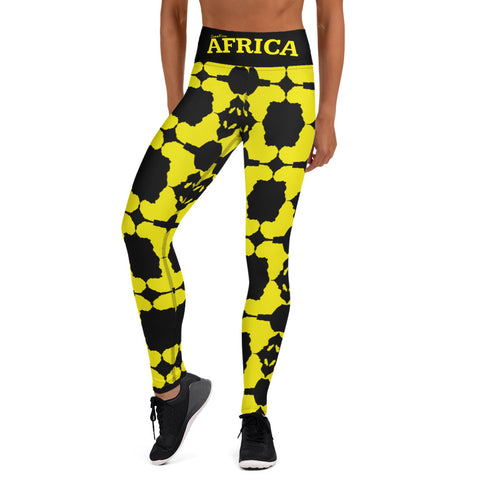 AFRICA Continent by SooFire Yoga Leggings (Yellow/Black) w/pockets