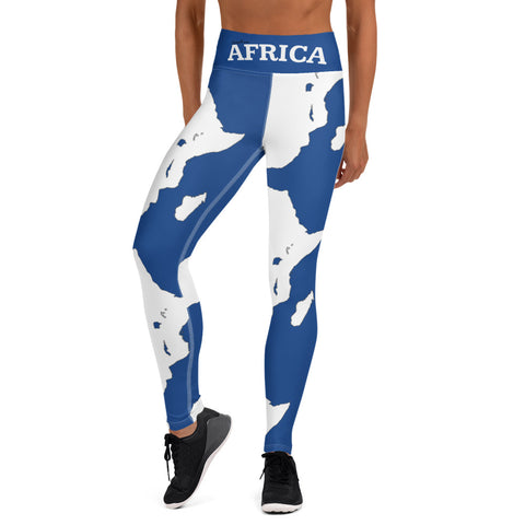 AFRICA Continent by SooFire Yoga Leggings (Blue/White) w/pocket Style 2